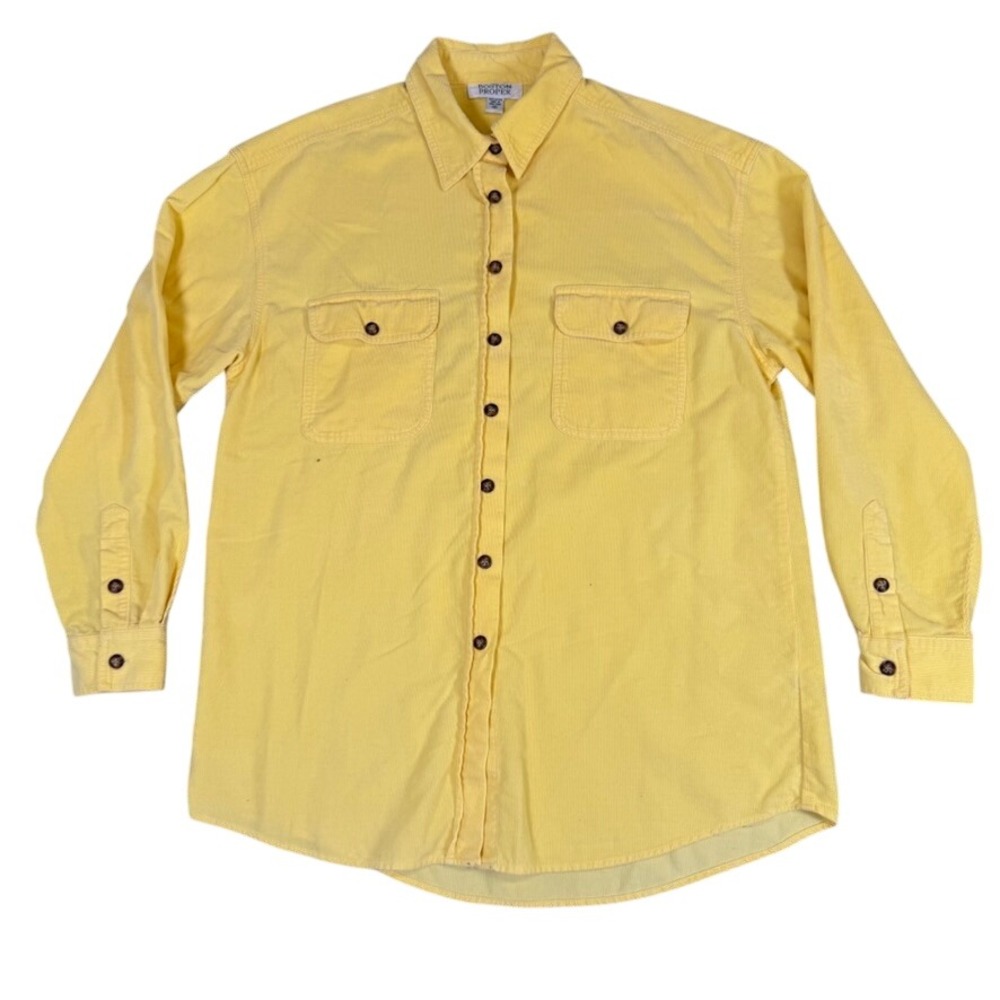 Boston Proper Yellow Corduroy Button Down Shirt Womens Medium Long Sleeve Cotton